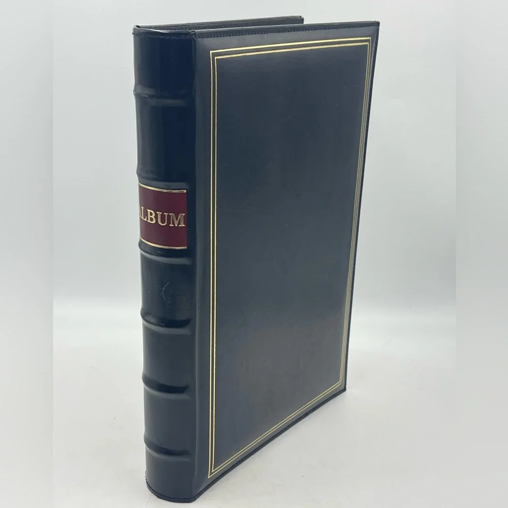 Pioneer: Black Bonded Leather D-Ring VTG 408 (4”x6”) Photo Album w/ Memo Column
